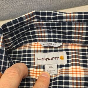 Carhartt Men's Blue and Orange Checkered Shirt